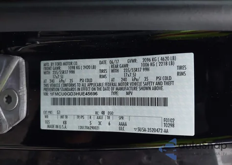 2017 Ford Escape Se from USA, damaged, VIN 1FMCU0GD3HUE45696